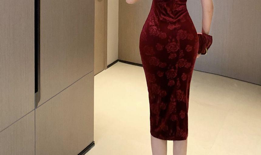 Sleeveless Floral Jacquards Midi Sheath Dress Product Image