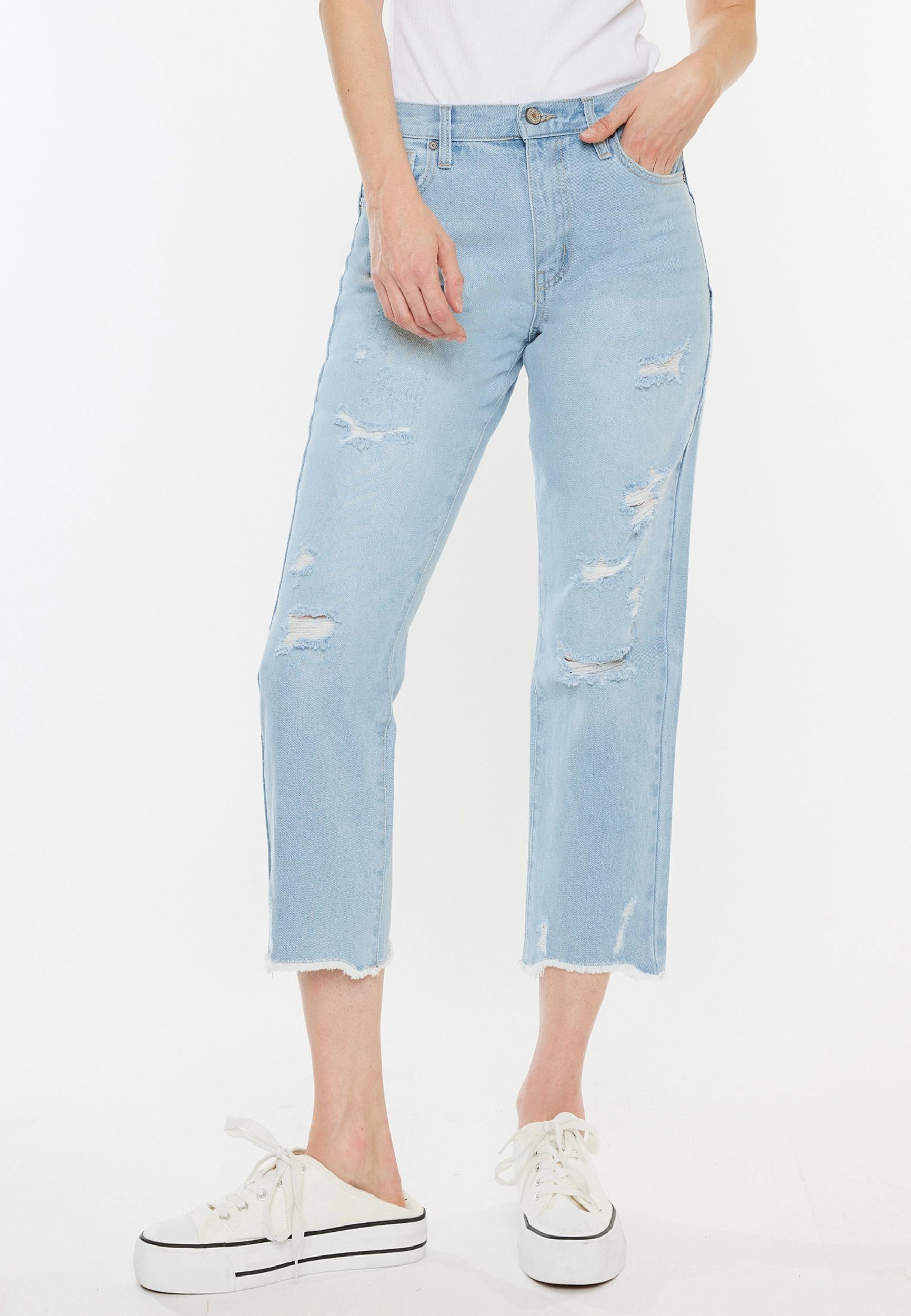 Kancan Kancan Womens Ripped Nonstretch High Rise Cropped Straight Jeans Blue Size 31 - Maurices Product Image