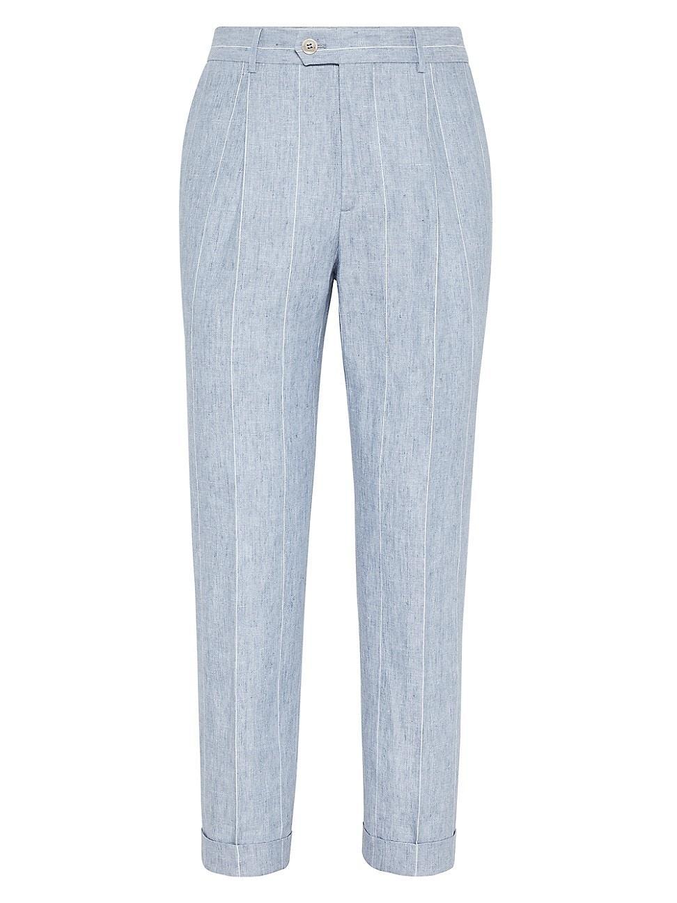 Mens Linen Wide Chalk Stripe Leisure Fit Trousers With Pleat Product Image