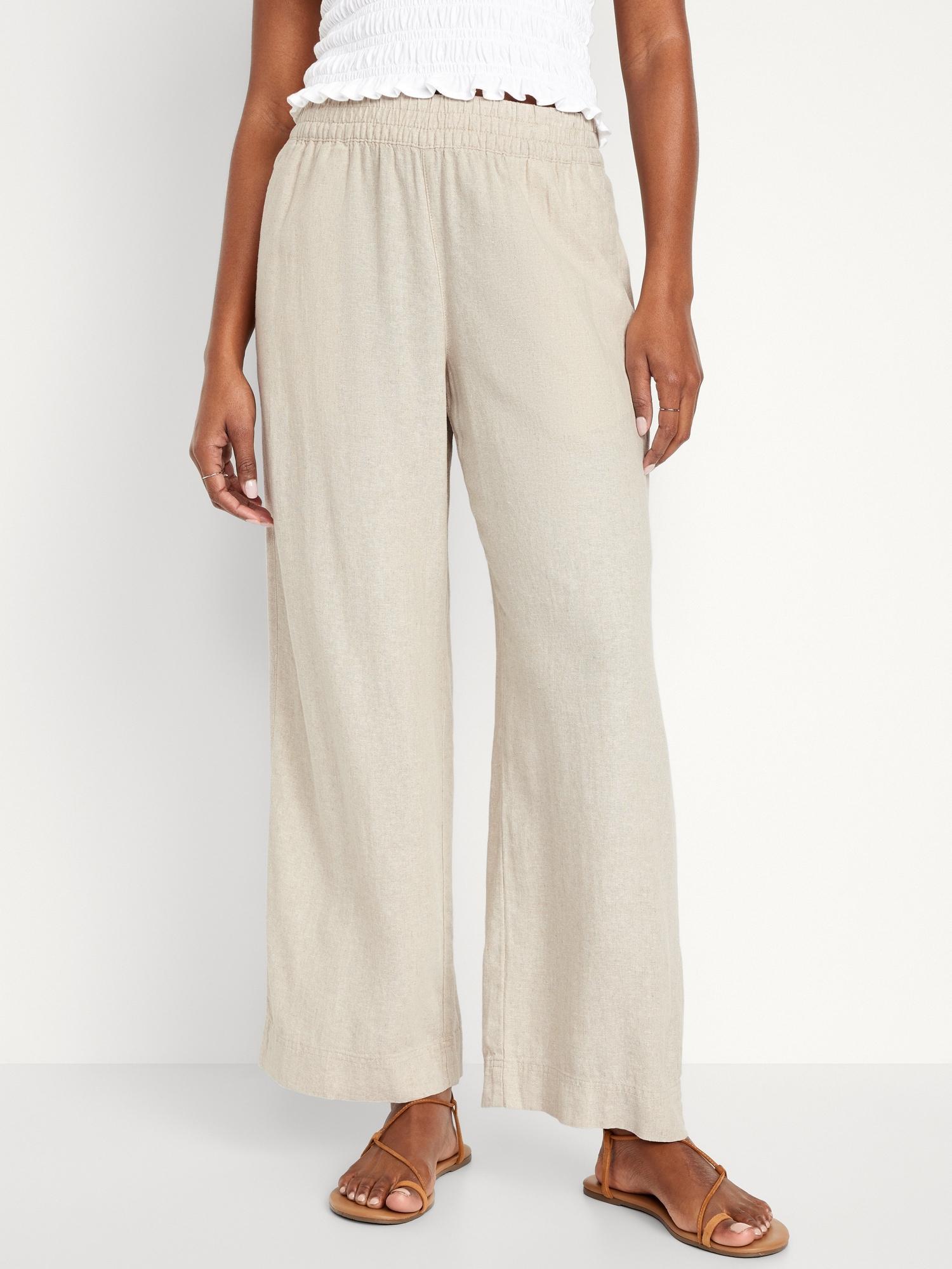 High-Waisted Linen-Blend Wide-Leg Pants for Women product image