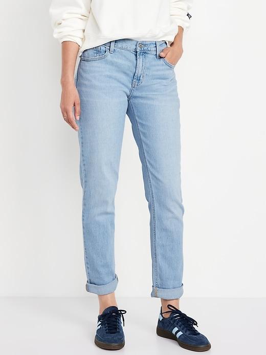 Mid-Rise Wow Boyfriend Straight Jeans Product Image