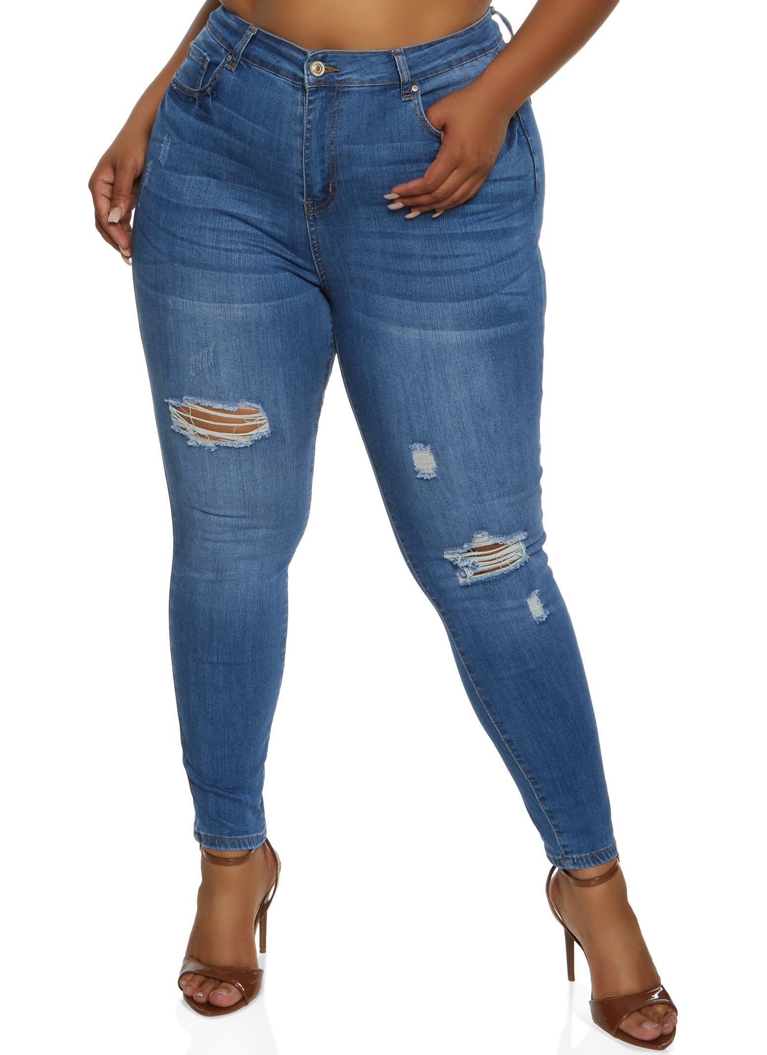 Womens Plus Size WAX Ripped Skinny Leg Jeans Product Image