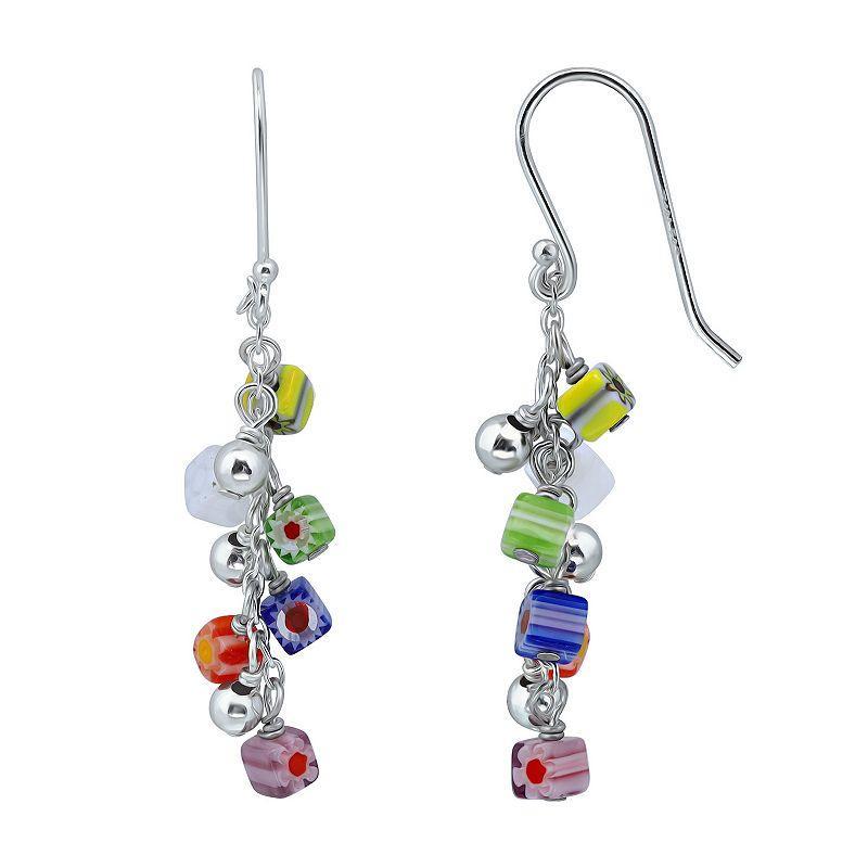 Aleure Precioso Sterling Silver Square Colored Glass Bead Drop Fishhook Earrings, Womens, Multicolor Product Image