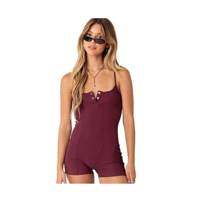 Womens Henley Ribbed Romper Product Image