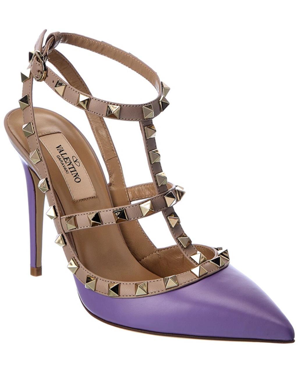 Rockstud Caged 100 Leather Pump In Purple Product Image