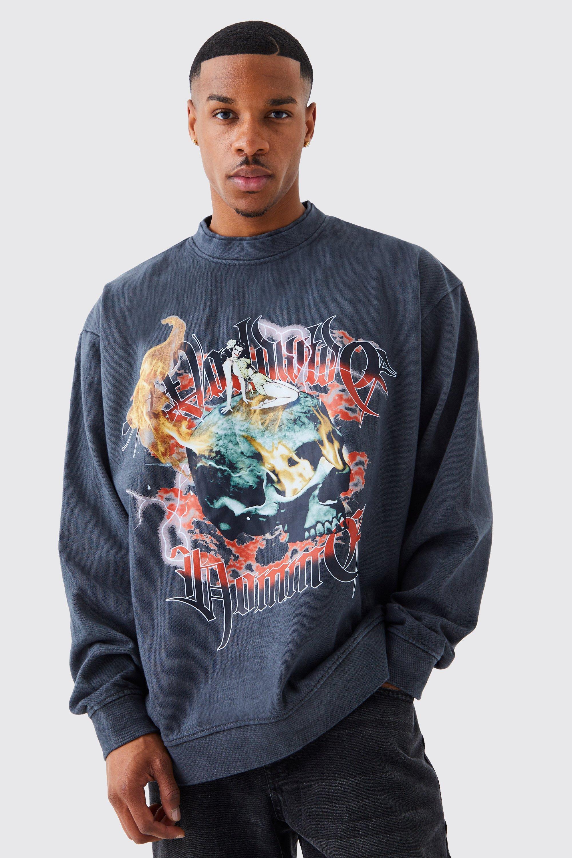 Oversized Heavy Washed Graphic Sweatshirt | boohooMAN USA Product Image