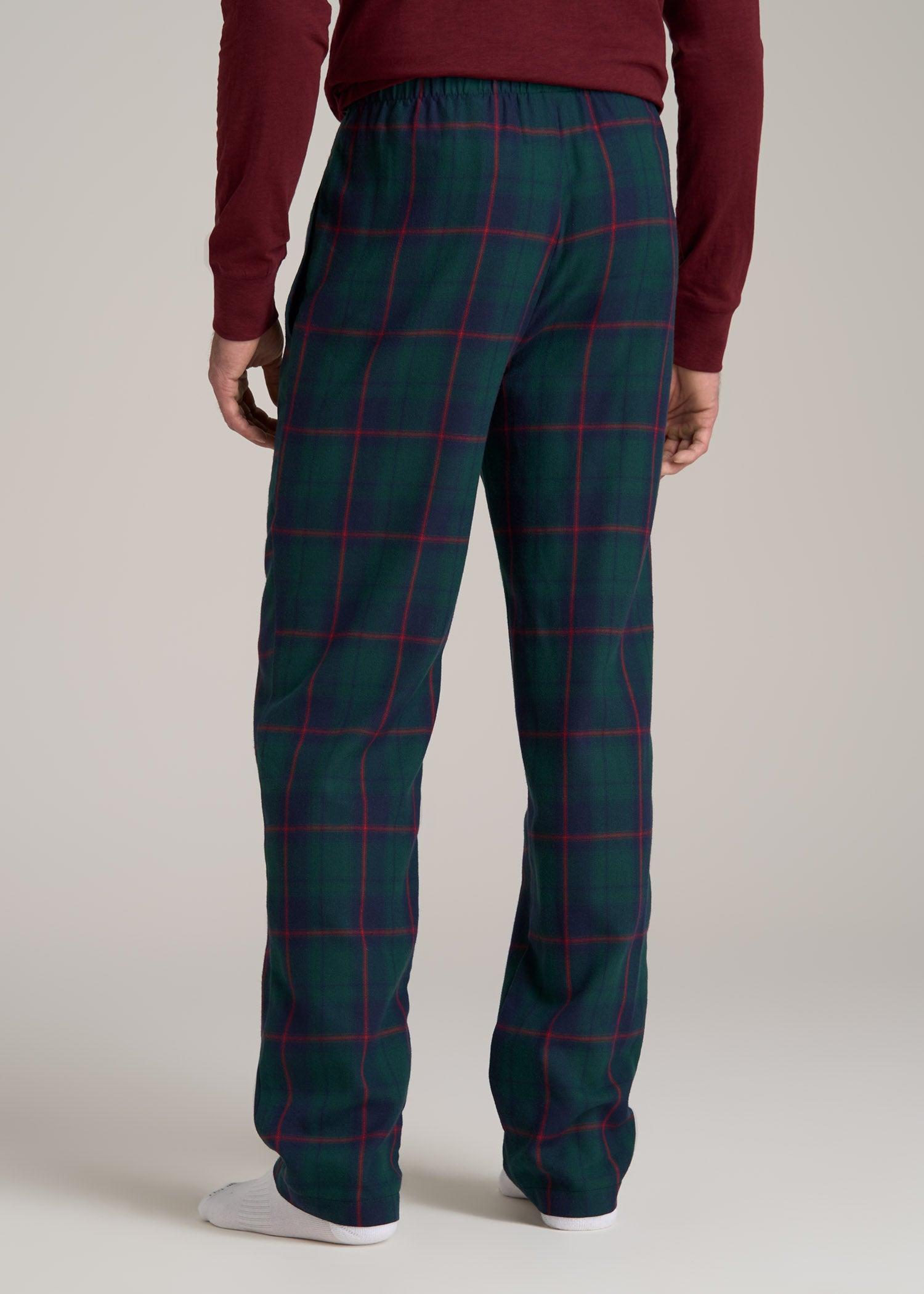 Plaid Pajama Pants for Tall Men in Green and Red Tartan Male Product Image