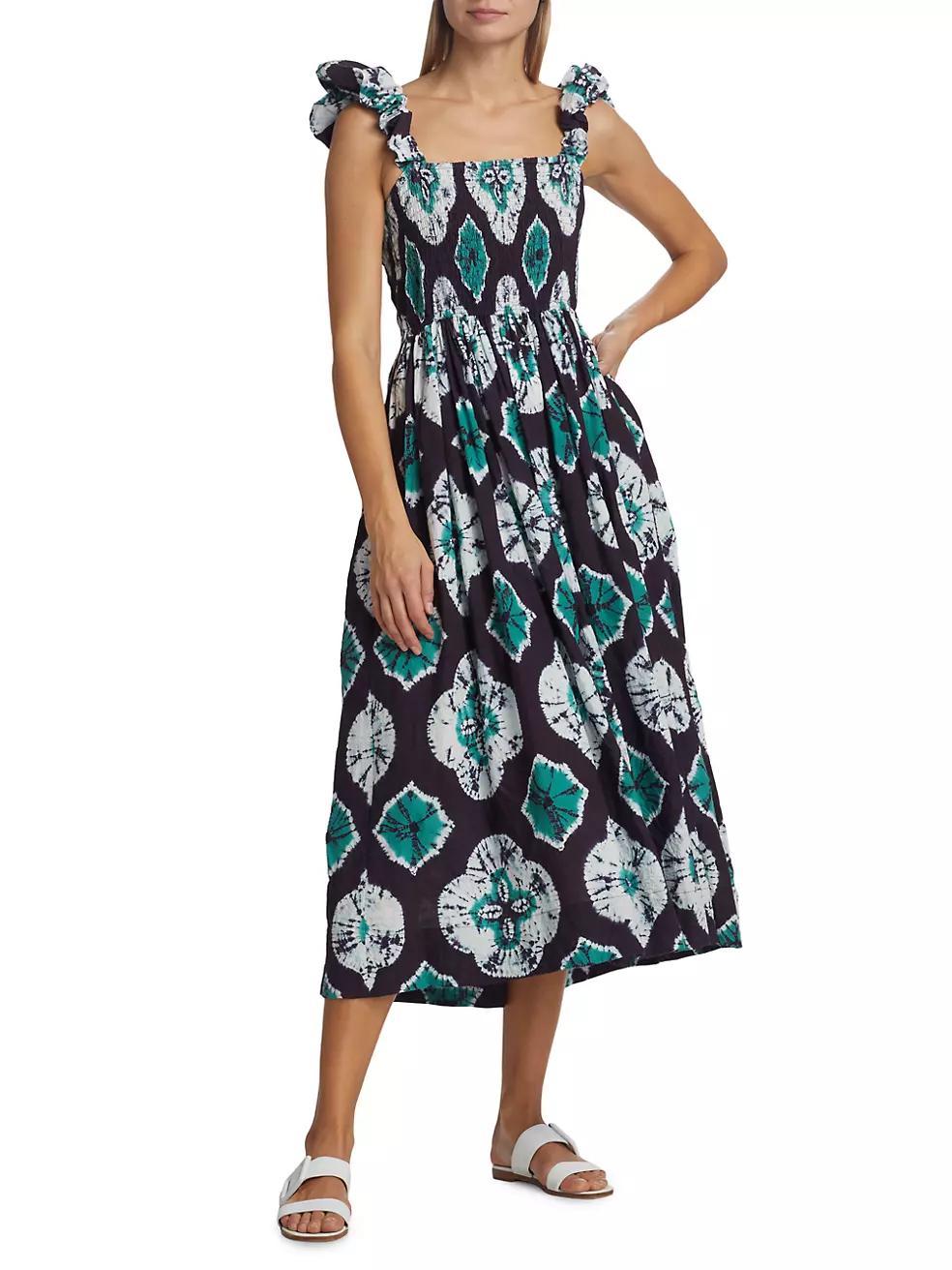 Aveline Tie-Dye Smocked Midi-Dress Product Image