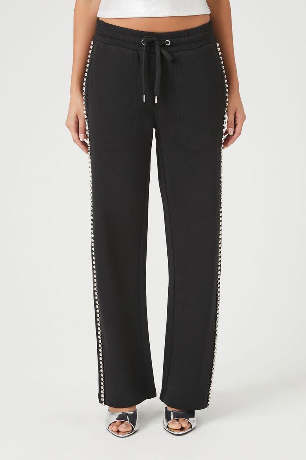 French Terry Rhinestone Wide-Leg Pants | Forever 21 Product Image