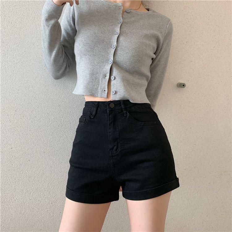 High-Waist Denim Shorts Product Image