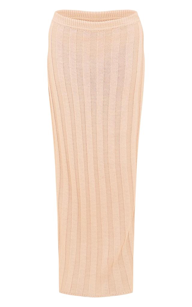 Oatmeal Wide Rib Textured Knit Maxi Skirt Product Image