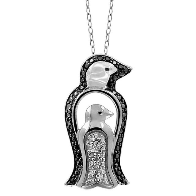 Womens Sterling Silver Accent Round-Cut and White Diamond Pave Set Penguin Pendant - White (18) Product Image