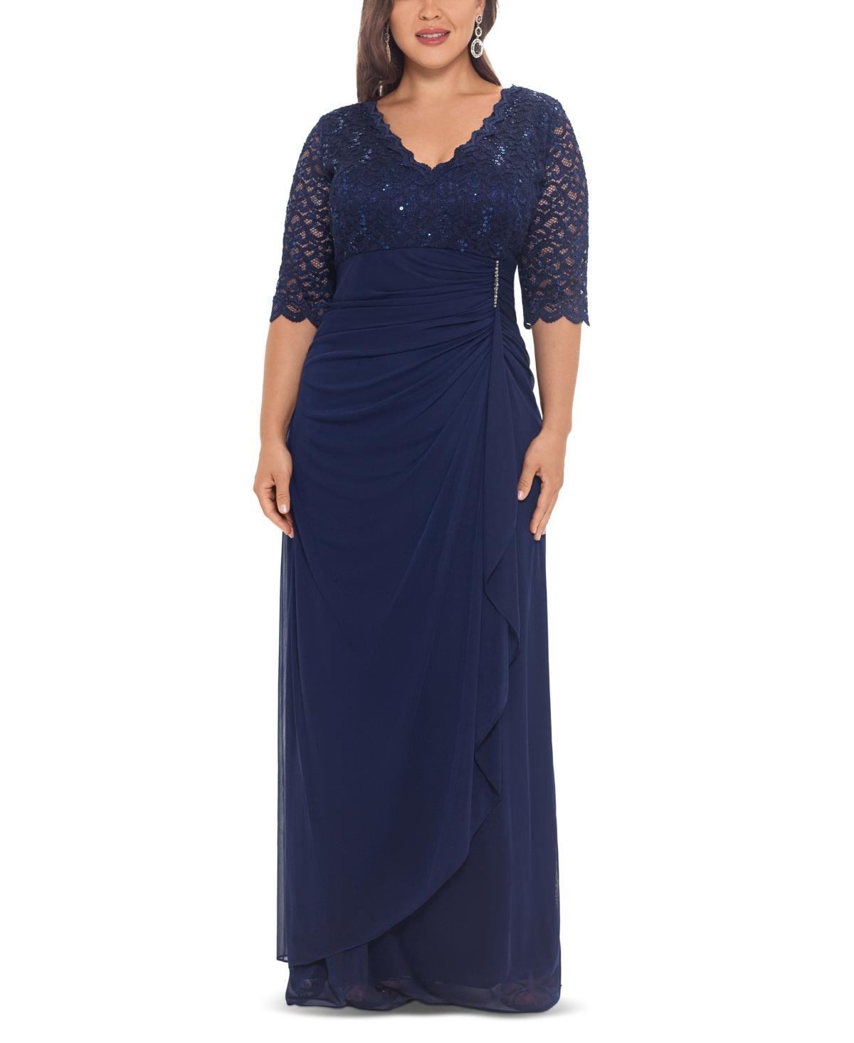 B & A by Betsy & Adam Plus Size V-Neck Gown Product Image