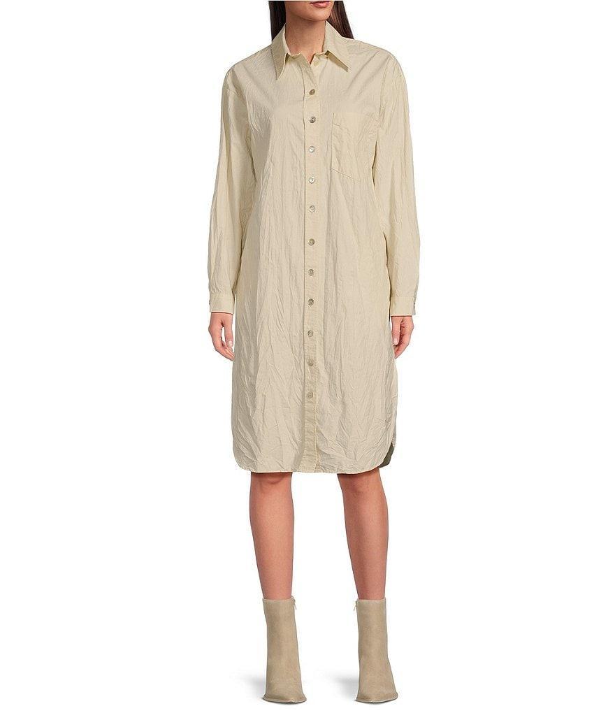 Le' AL.X Woven Point Collar Long Sleeve Button Front Shirttail Below the Knee Dress Product Image