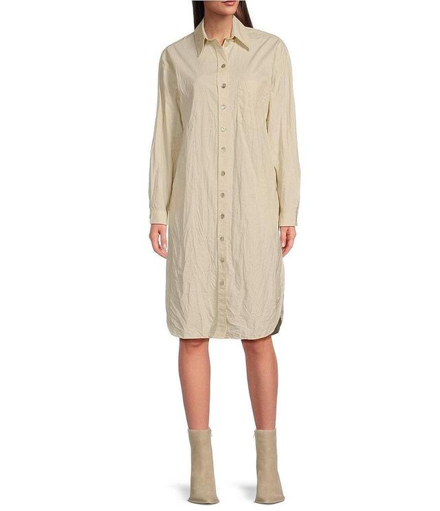 Le' AL.X Woven Point Collar Long Sleeve Button Front Shirttail Below the Knee Dress Product Image