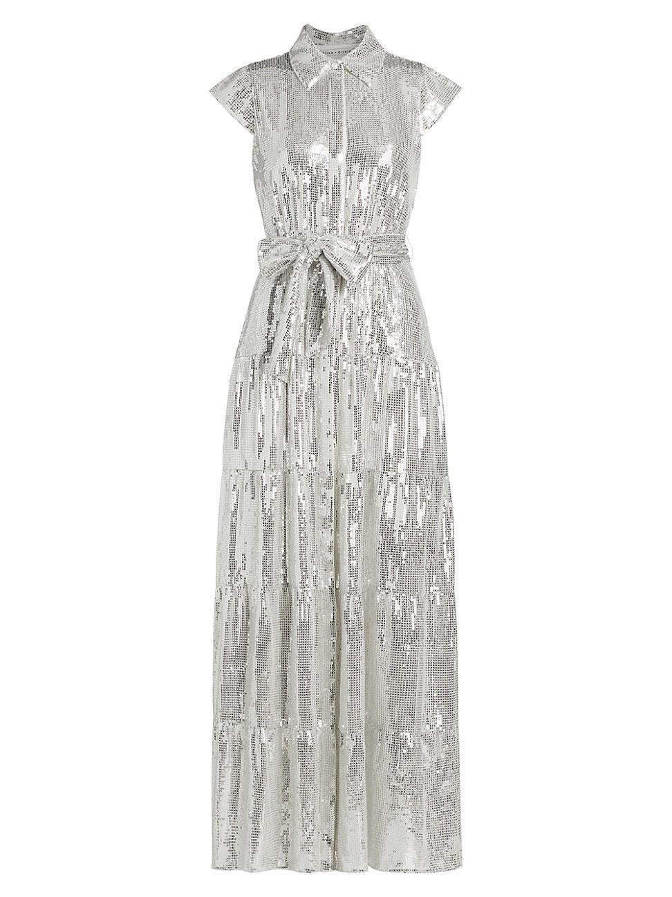 Womens Miranda Sequined Tie-Waist Tiered Maxi Shirtdress Product Image