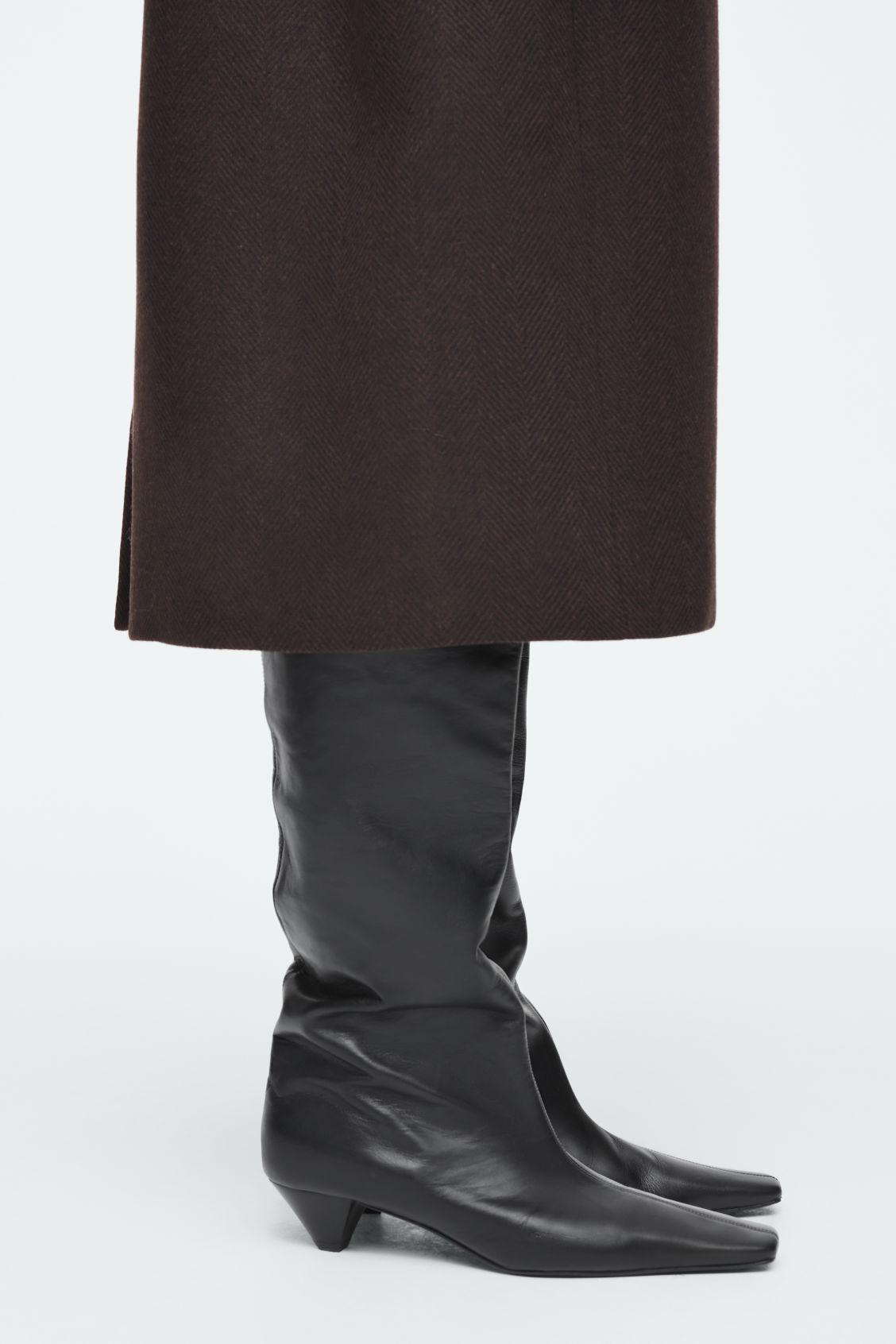 SLOUCHED LEATHER KNEE-HIGH BOOTS Product Image