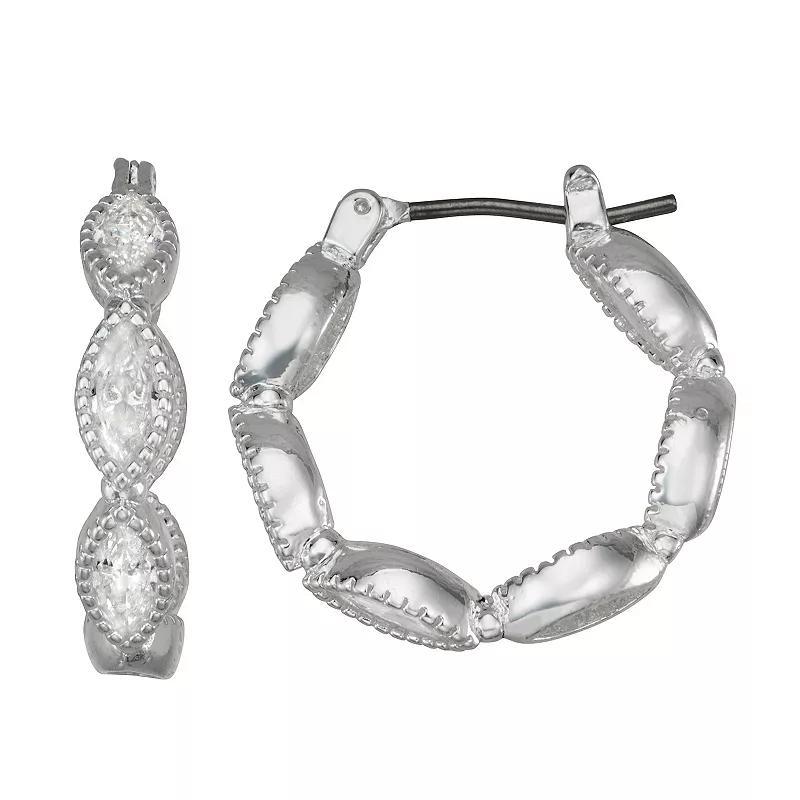 Napier Silver Tone Social Crystal Hoop Earrings, Womens, Clear Product Image