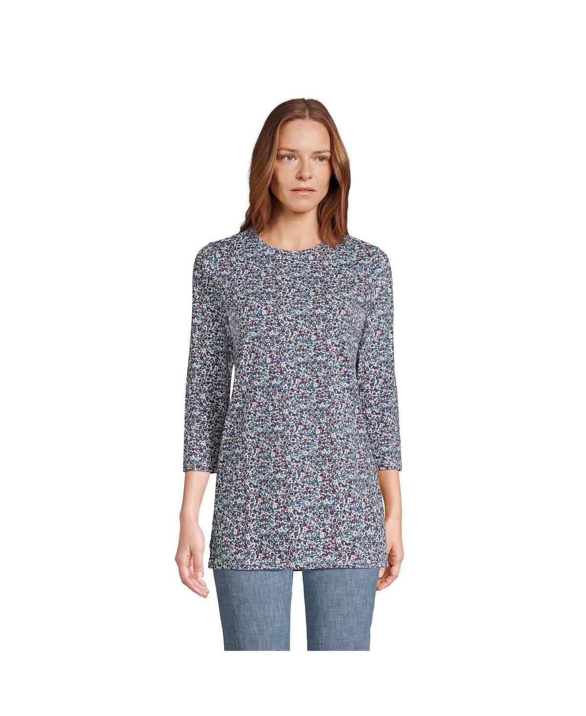 Petite Lands End 3/4-Sleeve Supima Cotton Crewneck Tunic, Womens Product Image