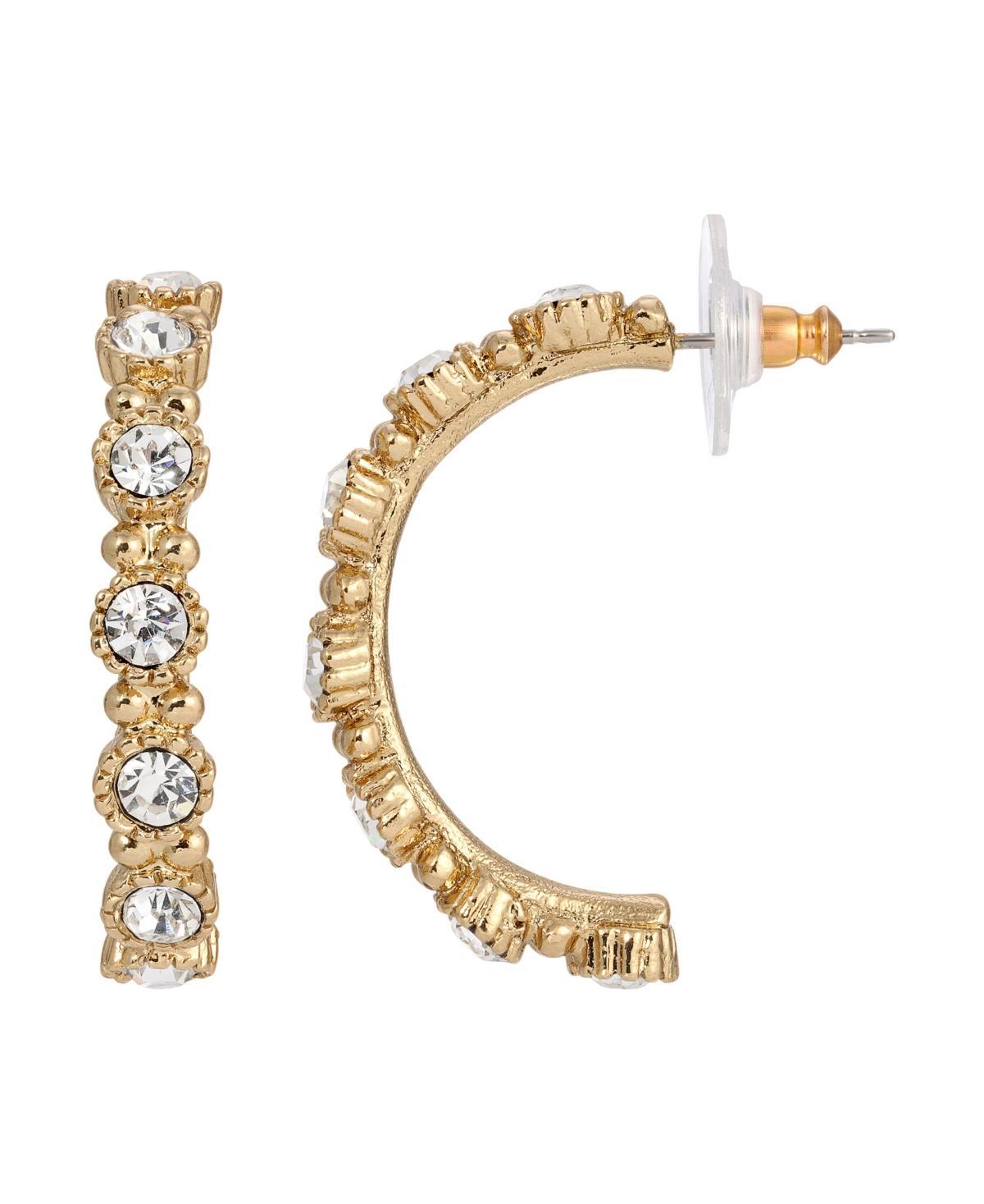 1928 Gold Tone Clear Crystal Half Hoop Earrings, Womens, White Product Image