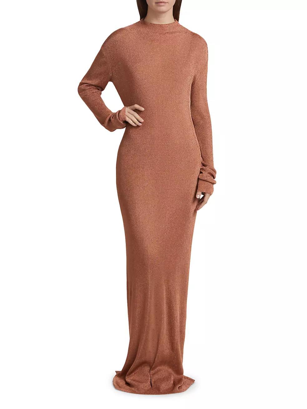 Metallic Stretch Mock Turtleneck Gown Product Image