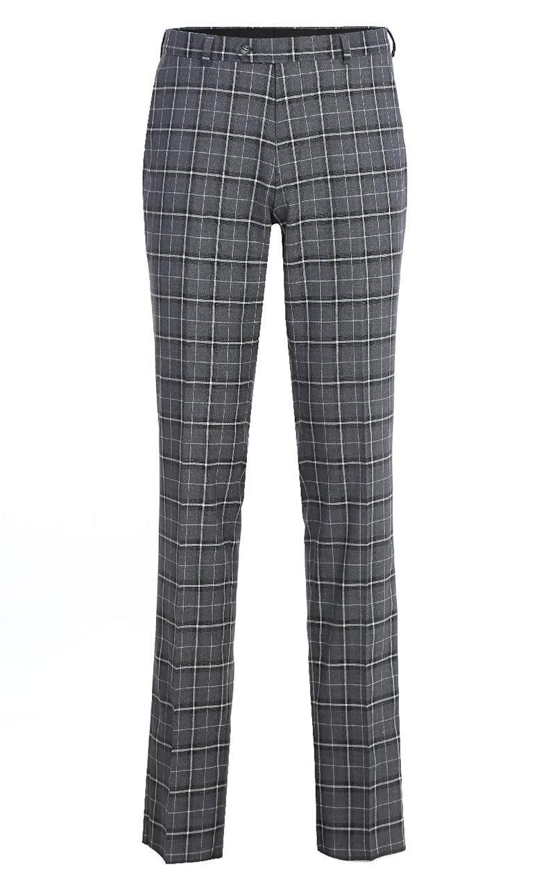 Regular Fit 2 Piece Notch Lapel Suit Gray Check Pattern Product Image