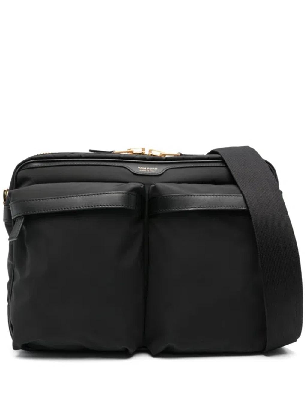 Recycled Nylon Large Messenger Bag In Black Product Image