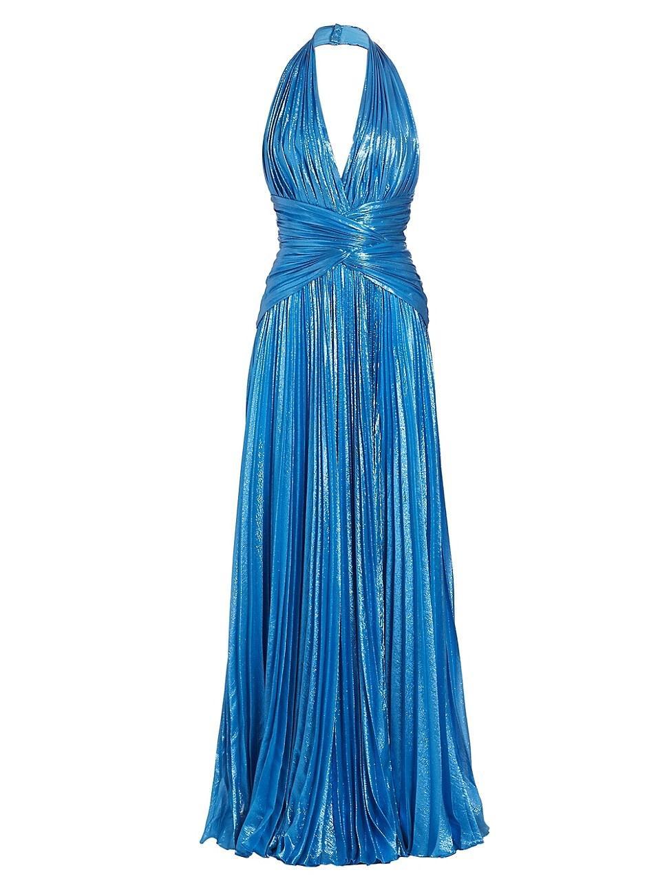 Womens Pleated Chiffon Lam Halterneck Gown Product Image