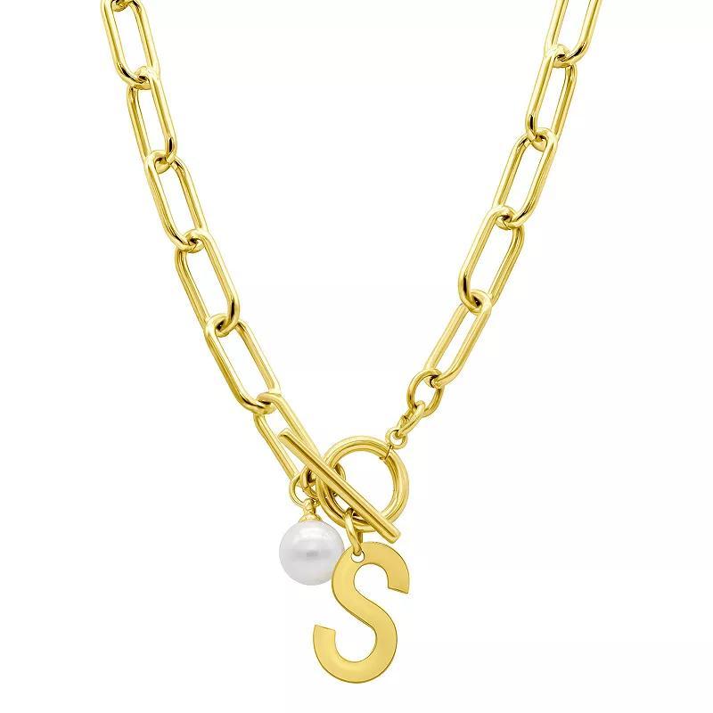 Adornia 14k Gold Plated Freshwater Cultured Pearl Initial Toggle Necklace, Womens Product Image