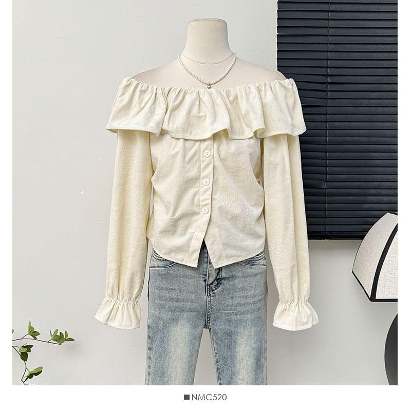 Ruffled Off-Shoulder Button-Up Crop Blouse Product Image