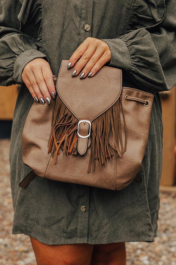 The Kenzo Faux Leather Fringe Backpack In Taupe Product Image