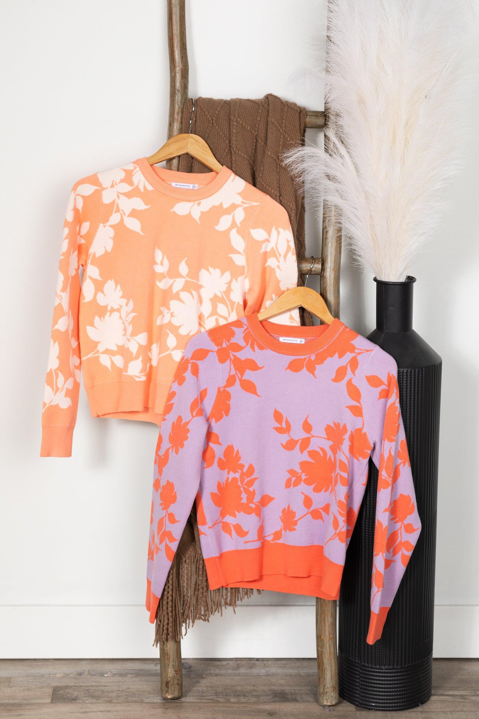 Jacquard Floral Crewneck Pullover Sweater Product Image