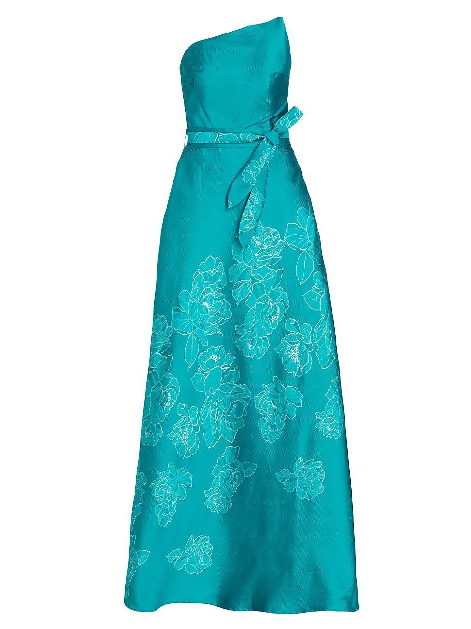 Womens Strapless Floral-Embroidered Gown Product Image