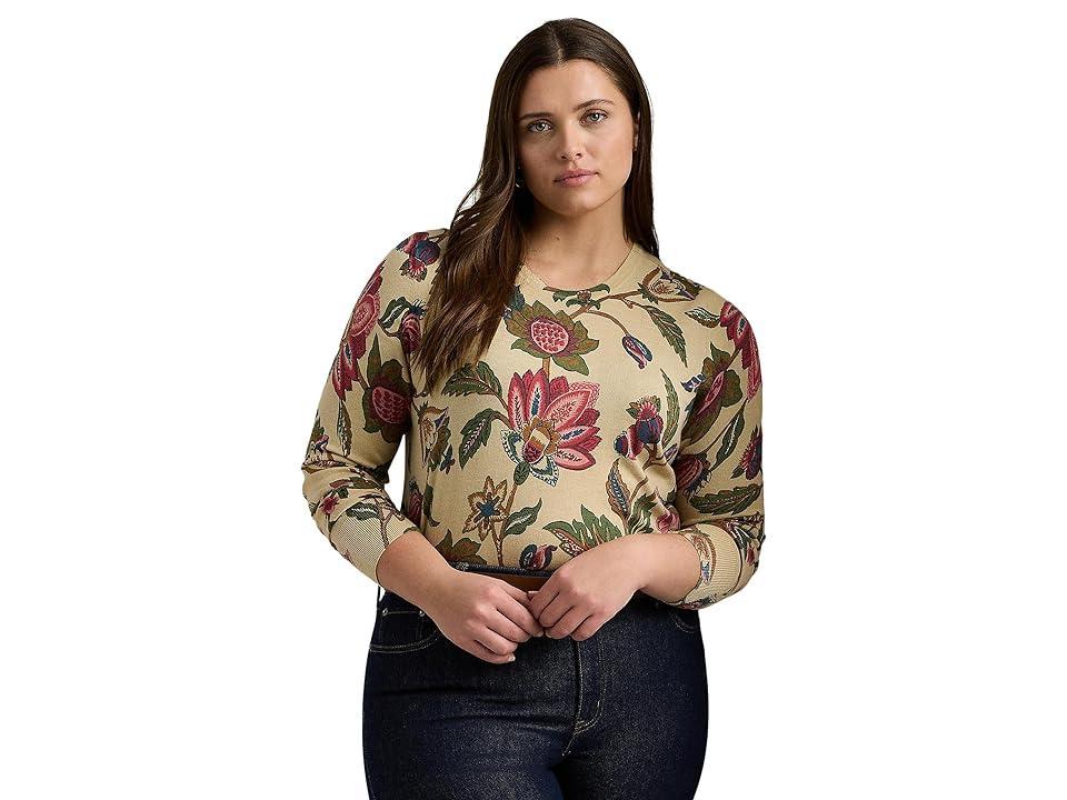 LAUREN Ralph Lauren Plus-Size Floral Cotton-Blend Sweater (Cream ) Women's Sweater product image