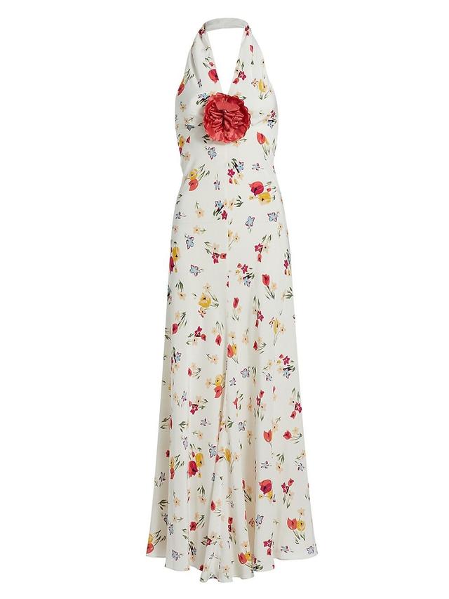 Womens Floral Silk Halter Maxi Dress Product Image