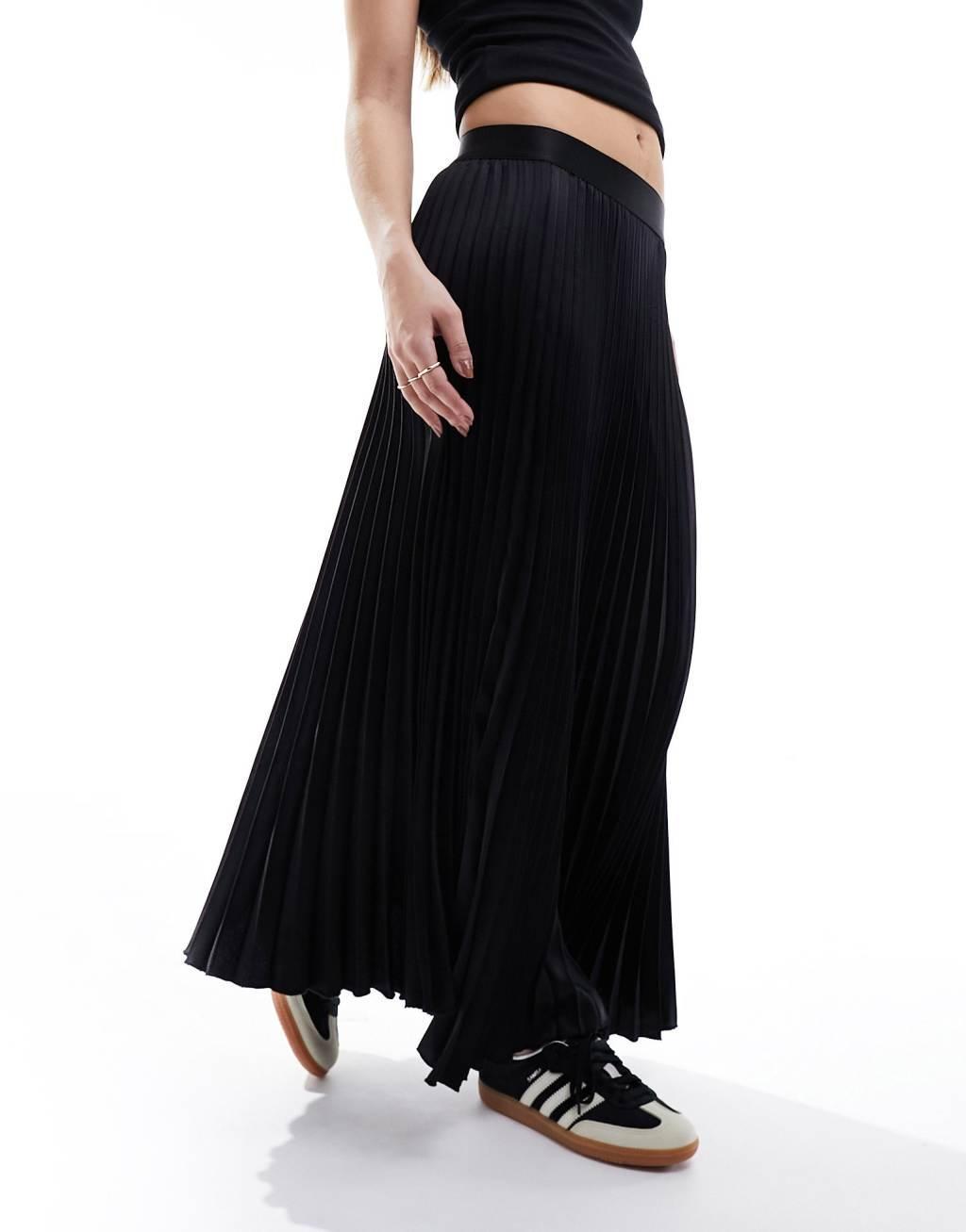 YAS satin pleated midi skirt in black Product Image