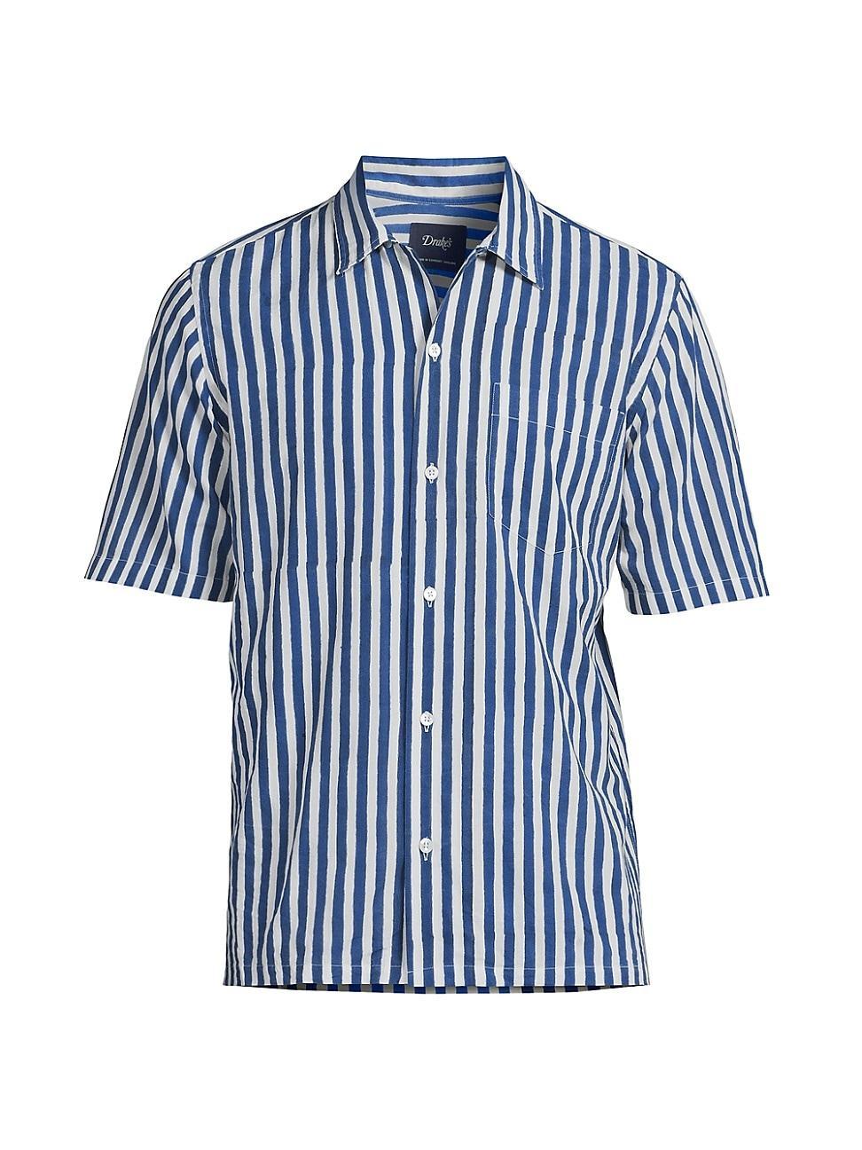 Mens Camp Collar Striped Short-Sleeve Shirt Product Image