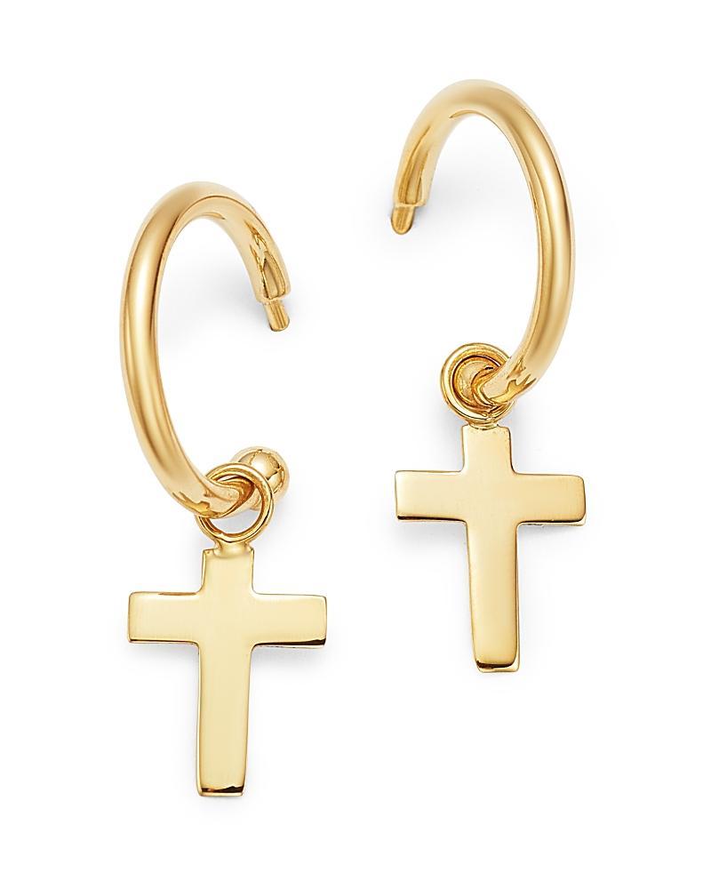 Dangle Cross Hoop Earrings in 14k Gold Product Image