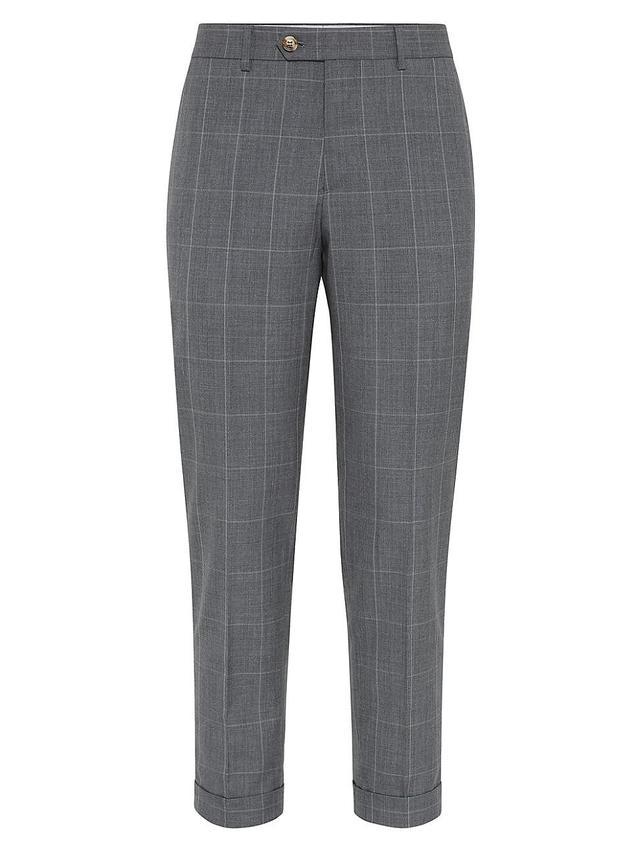 Mens Virgin Wool Overcheck Formal Fit Trousers Product Image