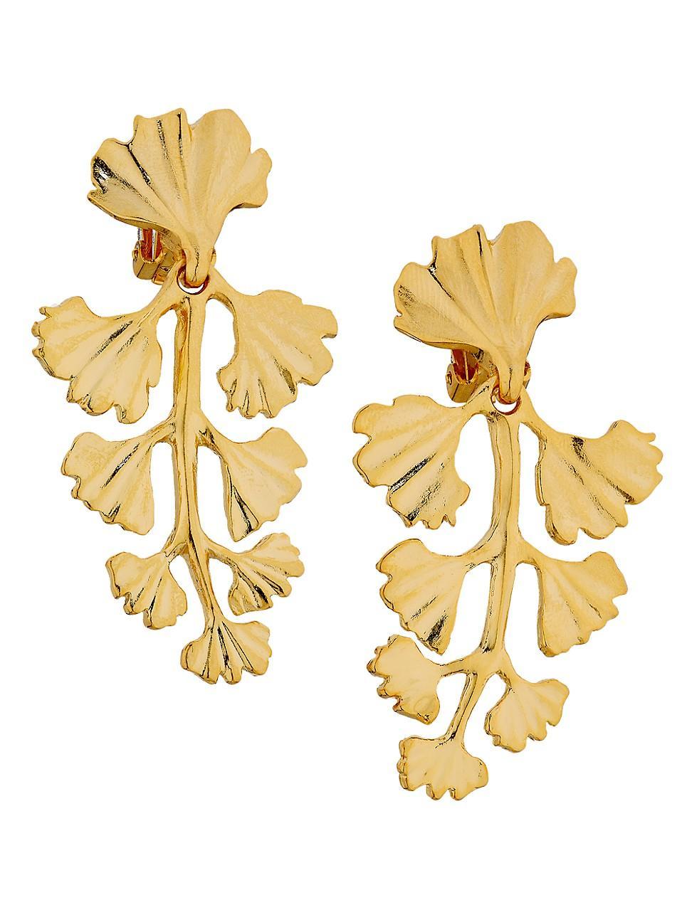 Womens Goldtone Clip-On Leaf Earrings Product Image