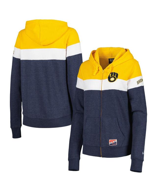 Womens New Era Heather Navy Milwaukee Brewers Colorblock Full-Zip Hoodie Jacket Product Image