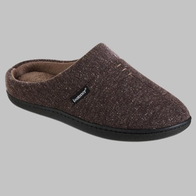 Isotoner Mens Heather Knit Preston Hoodback Slippers - Brown M Product Image