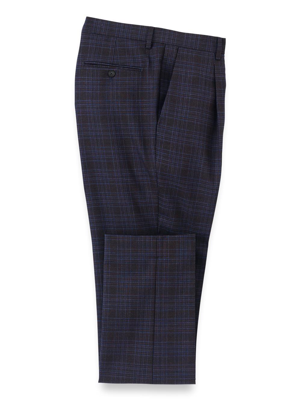 Wool Stretch Plaid Single Pleat Suit Pants - Brown/navy Product Image