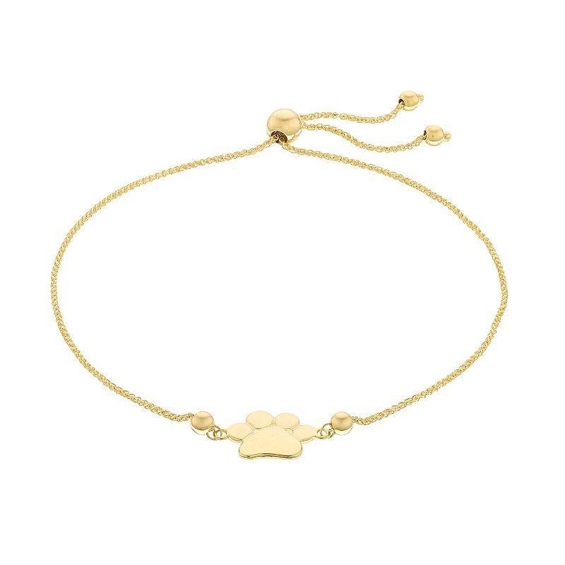 14k Gold Paw Print Adjustable Bracelet, Womens Product Image