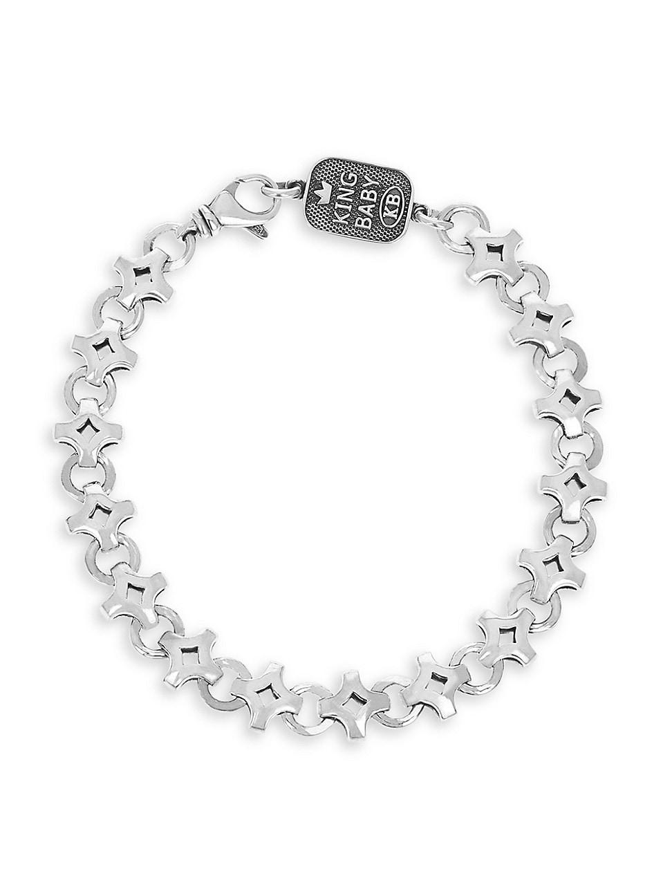 Mens Diamond Link Sterling Silver Bracelet Product Image