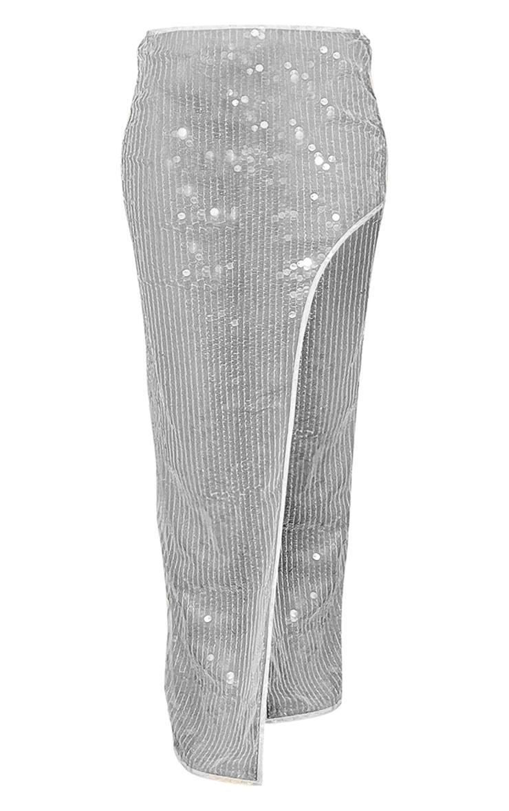 White Sheer Sequin High Thigh Split Maxi Skirt Product Image