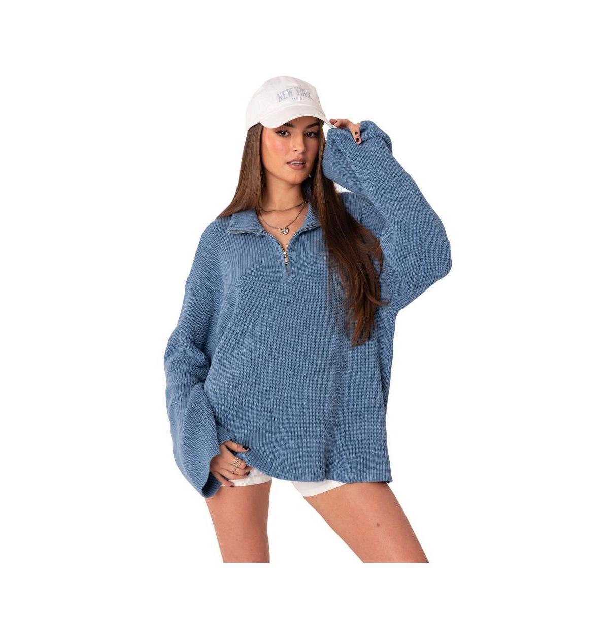 Edikted Amour High Neck Oversized Zip Sweater Product Image