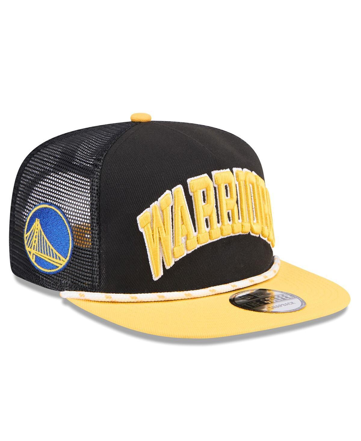 Mens New Era /Gold Golden State Warriors Throwback Team Arch Golfer Snapback Hat Product Image