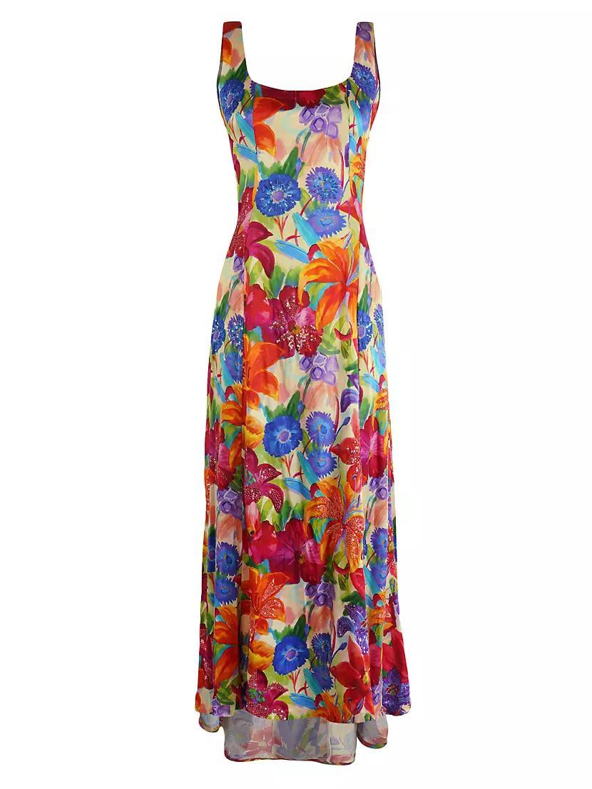 Floral Silk Waterfall-Hem Dress Product Image