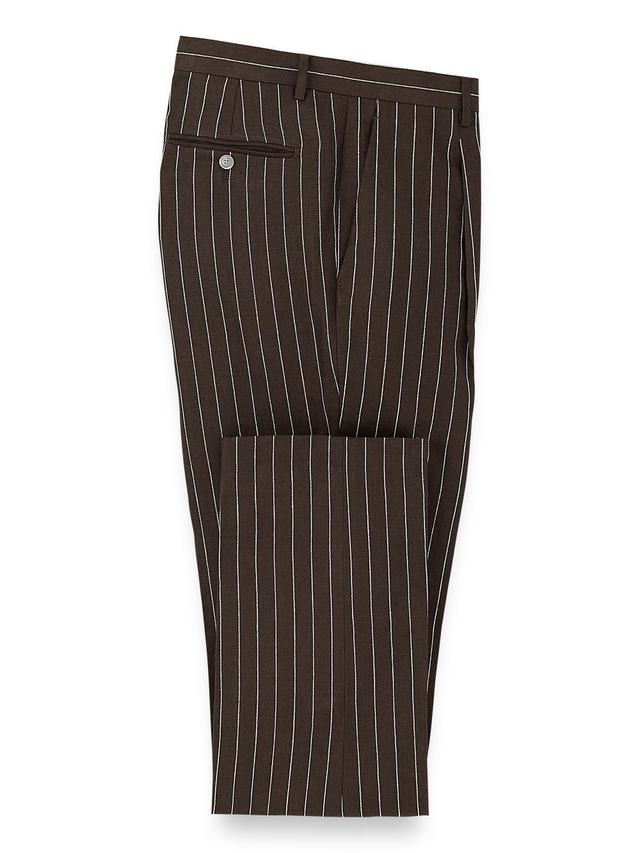 Linen Pinstripe Single Pleat Suit Pants - Dark Brown Product Image